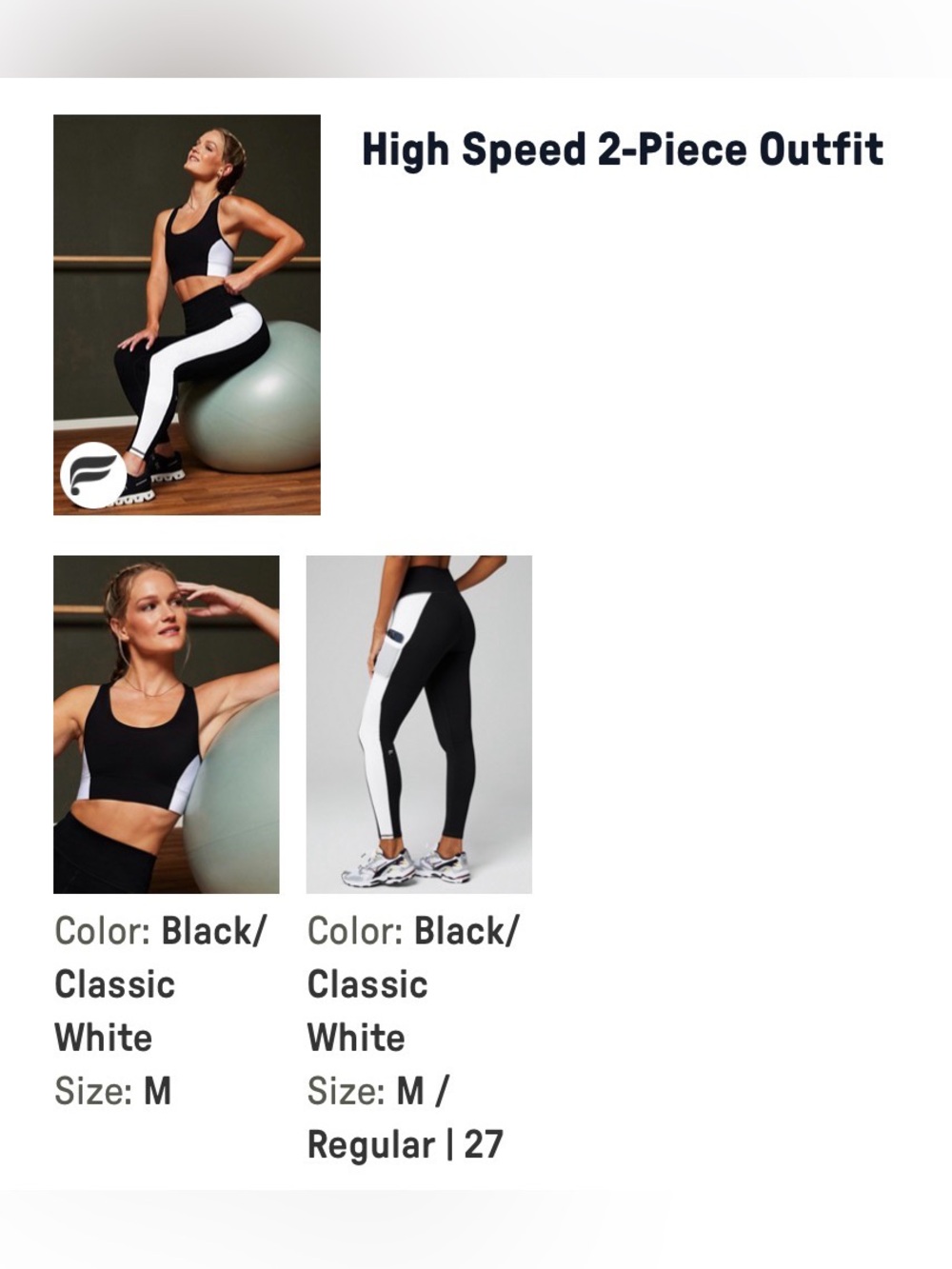 Fabletics - High Speed 2-Piece Women's Active Set - Black/White
